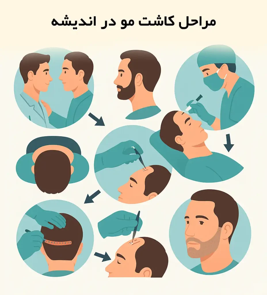 مراحل کاشت مو اندیشه