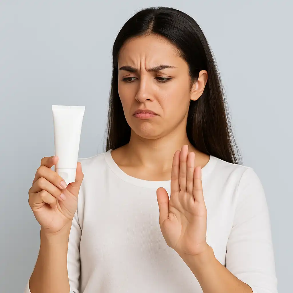 خانم در حال نشان دادن نه به استفاده از لایهبردار بعد از لیزر