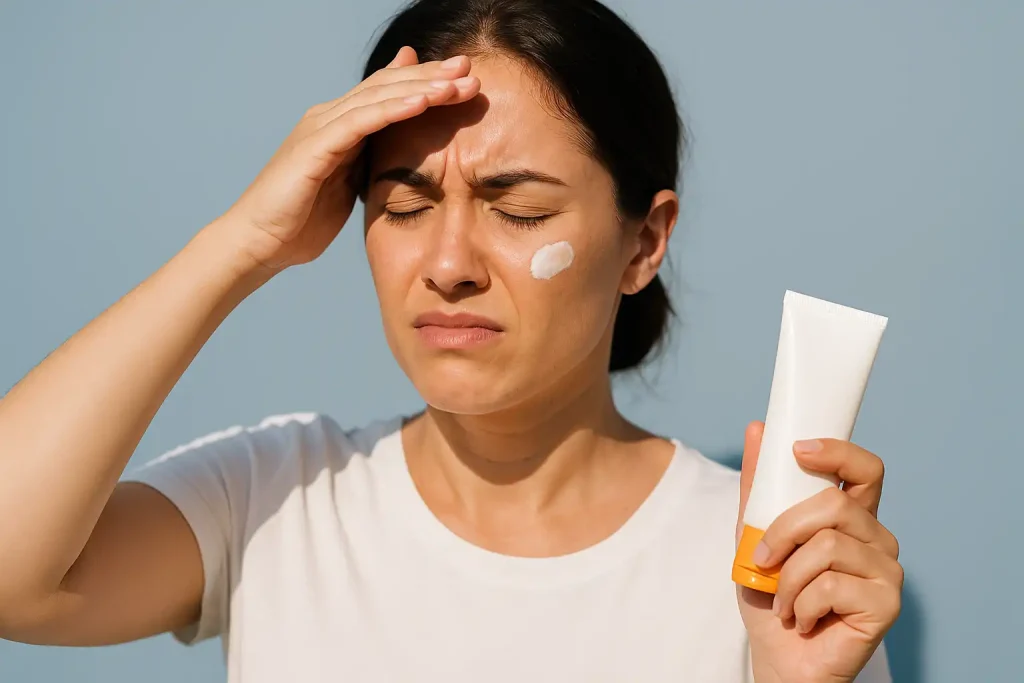 خانم ایرانی در حال استفاده از کرم ضدآفتاب بعد از لیزر